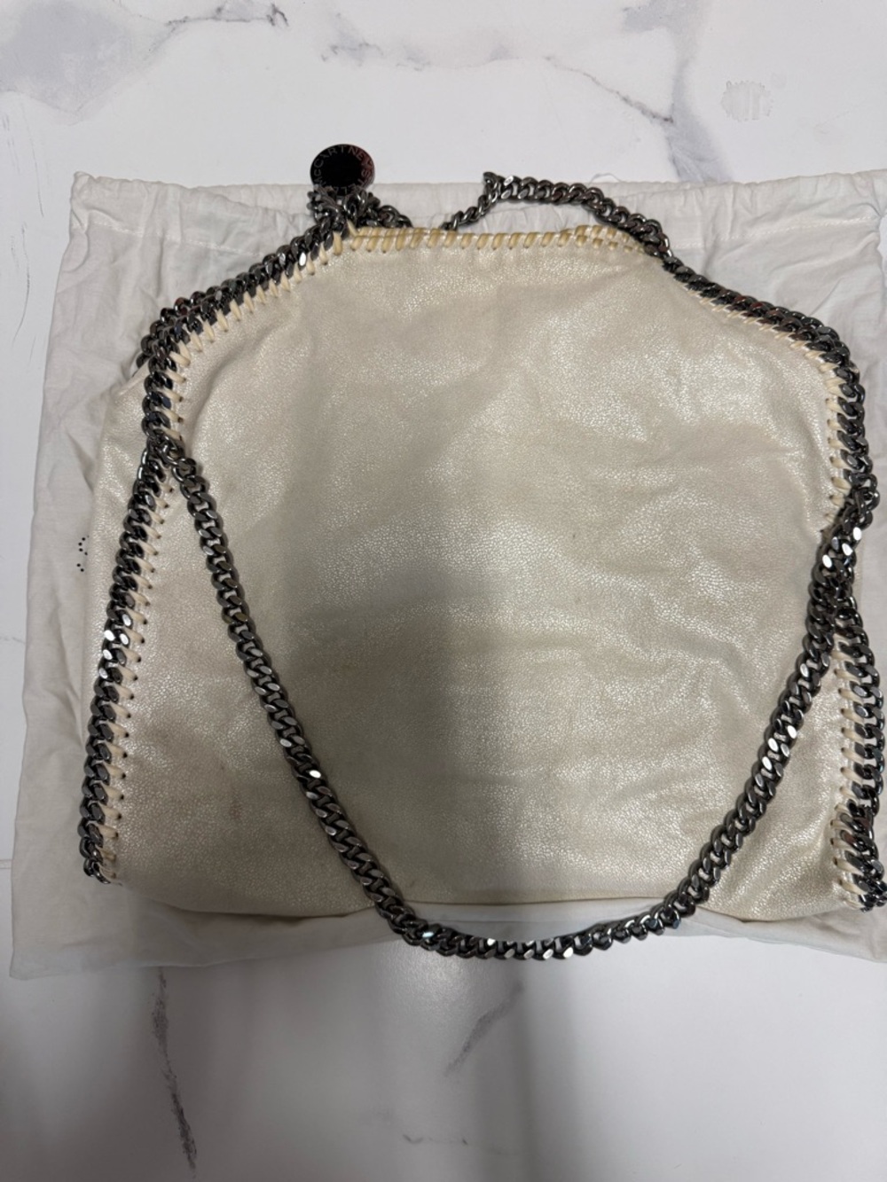 Stella McCartney Cream Shoulder Bag with Silver Chain